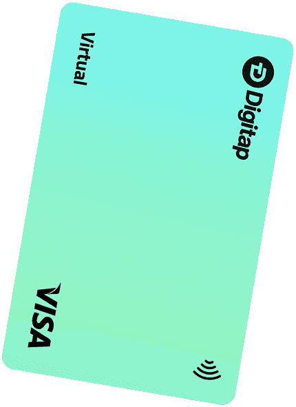 Digitap virtual mint green Visa card with contactless symbol, designed for secure crypto bank payments and digital transactions.